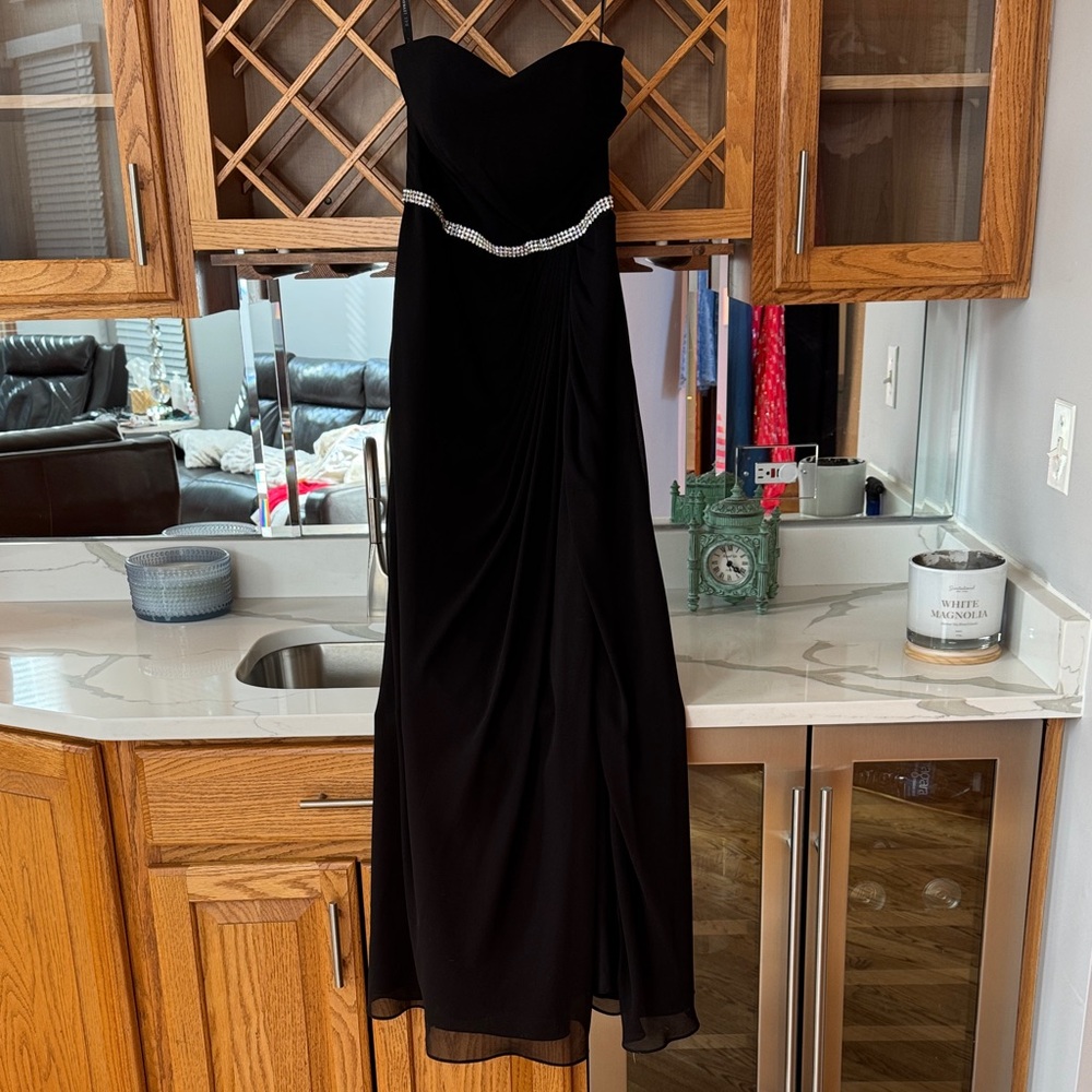 Bill Levkoff Black Strapless Gown with Silver Accents